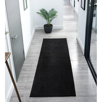 Washable Comfy Plain CMF00 Black Runner-Desire Rugs-Rug Love - The Most Loved Rug Store